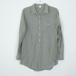 J. Crew Womens Cotton Popover Tunic Top Size M Green Roll Tab Sleeve Lightweight